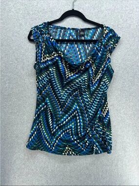 new directions Blue, Green & Black Geo-Print Cowl Neck Tank